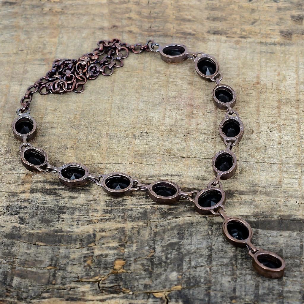 Ожерелье из граненого черного оникса, гальванизированная медь, регулируемая цепочка, ожерелье из драгоценного камня, медные украшения, ручная работа, ожерелье с камнем рождения, свадебный подарок
