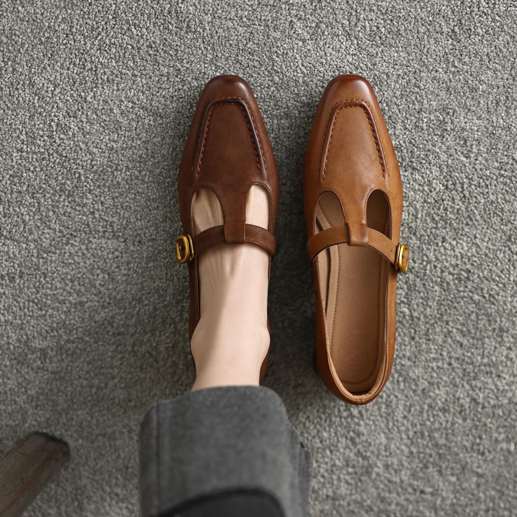 Krazing Pot Sheep Suede Square Toe Chunky Med Heels Summer Shoes Buckle Straps Women Pumps