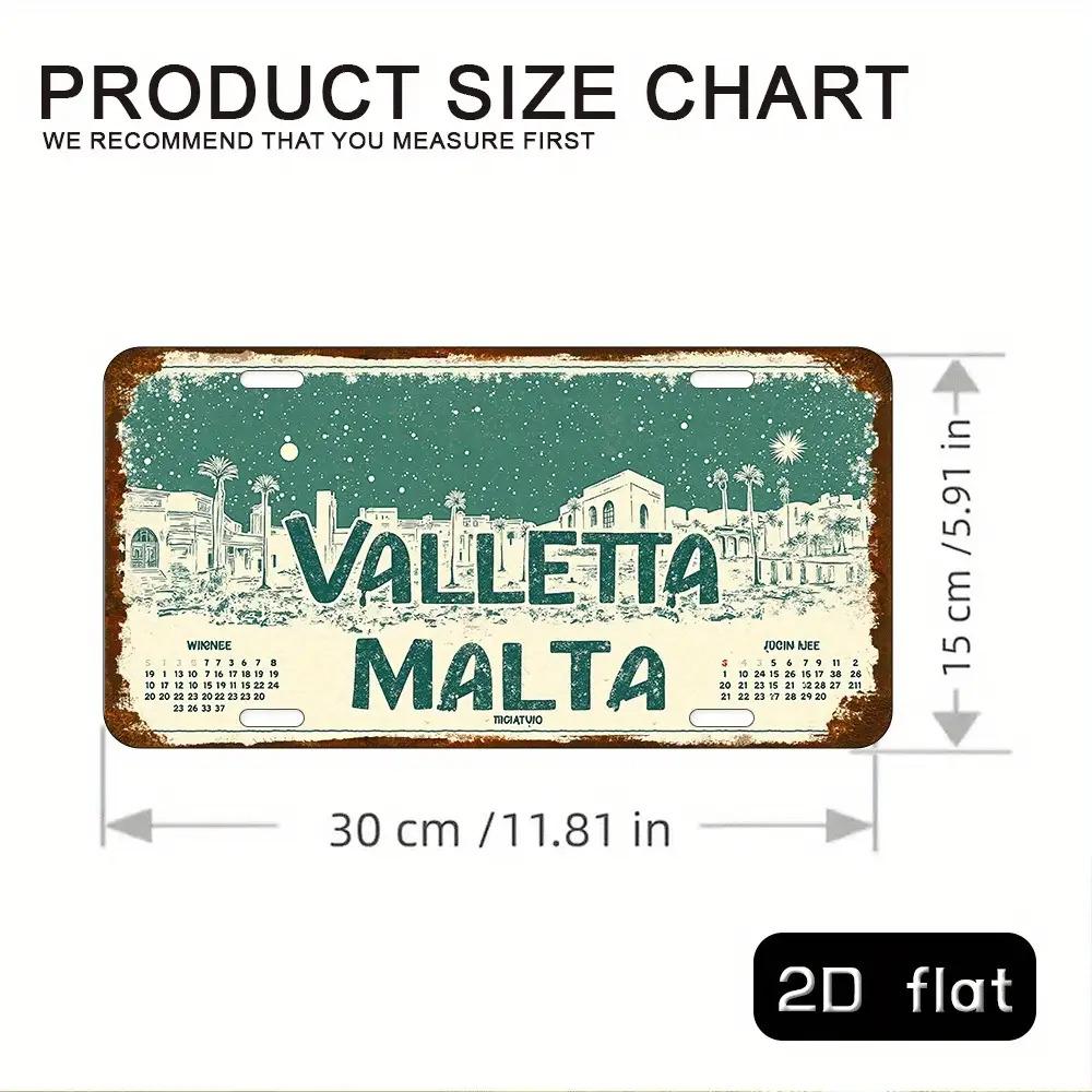 D Flat pc Retro Valletta Malta Metal SignWall Art with Country Green and White Design Durable High Definition Print