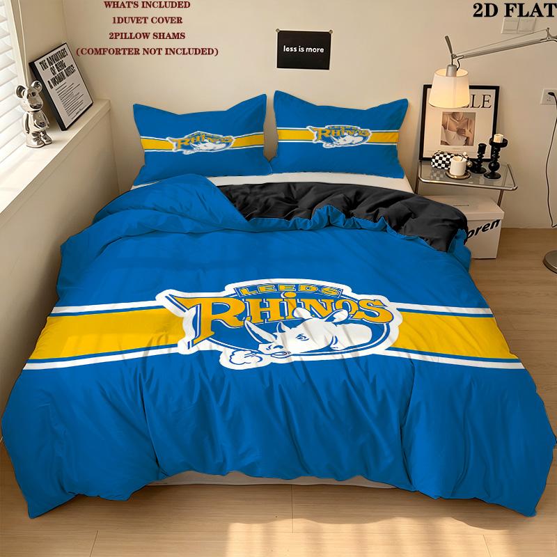 Leeds Rhinos Pattern Bedding Quilt Set Quilt Cover Pillowcase Home Birthday Gift(1 * duvet cover + 2 * pillowcase, without core)
