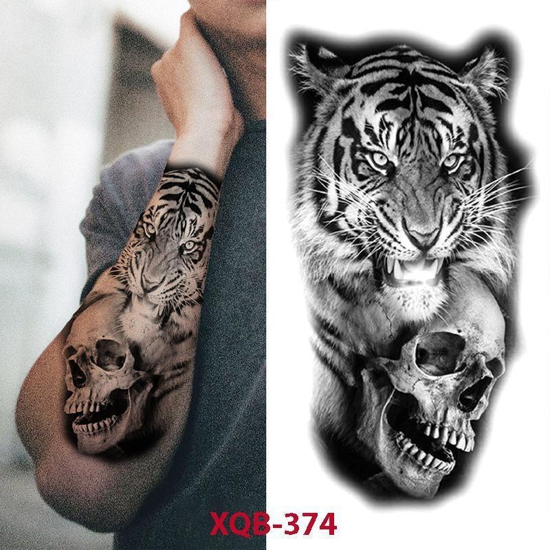 1PCS Tattoo Temporary Men Fake Sleeve Tattoo Stickers Tiger Wolf Lion Tattoo Arm Body Art Fake Tattoo Men