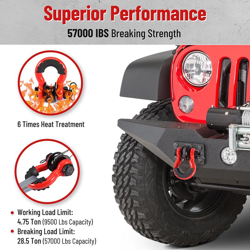 3/4" D Ring Shackle Snatch Blocks 29T Break Strength Heavy Duty Shackles Screw Pin for Tow Strap Winch Off Road Vehicle Recovery