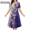 New Women Dresses 3D Flowers Print Pattern Short Sleeve Casual Fashion A Line Dress Summer Lady Oversized Vacation Dresses
