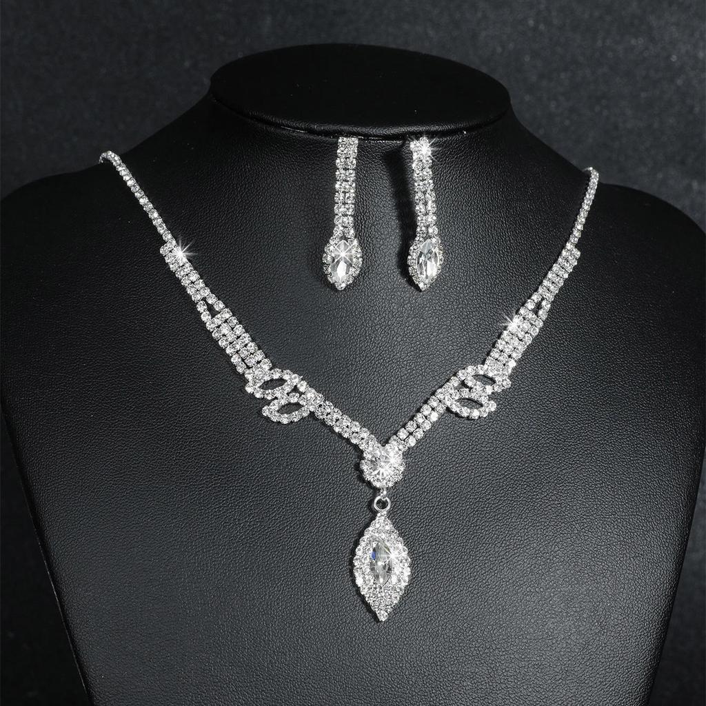 Luxury Bridal Zircon Flower Necklace & Earrings Set - Elegant Wedding Jewelry Accessories