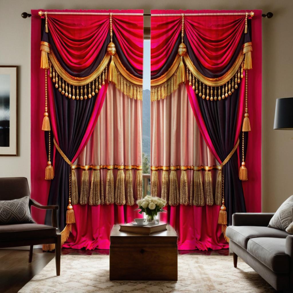 2pcs HD Digital Curtain Printing Simulation Valance Pink Romantic Pink Yellow Splicing Luxury Style Home Decoration Style Dec