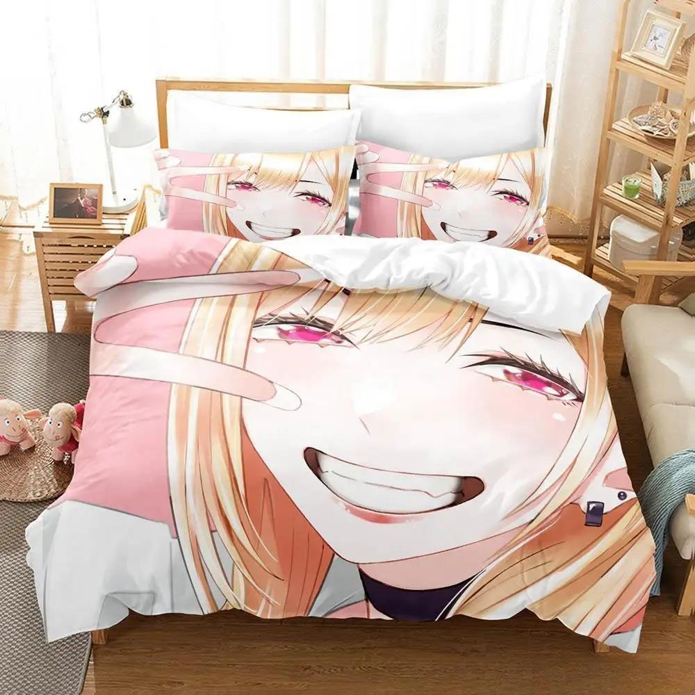 3D-принт аниме Kawaii Marin Kitagawa Комплект постельного белья Single Twin Full Queen King Size Комплект постельного белья Adult Kid Bedroom Наборы пододеяльников