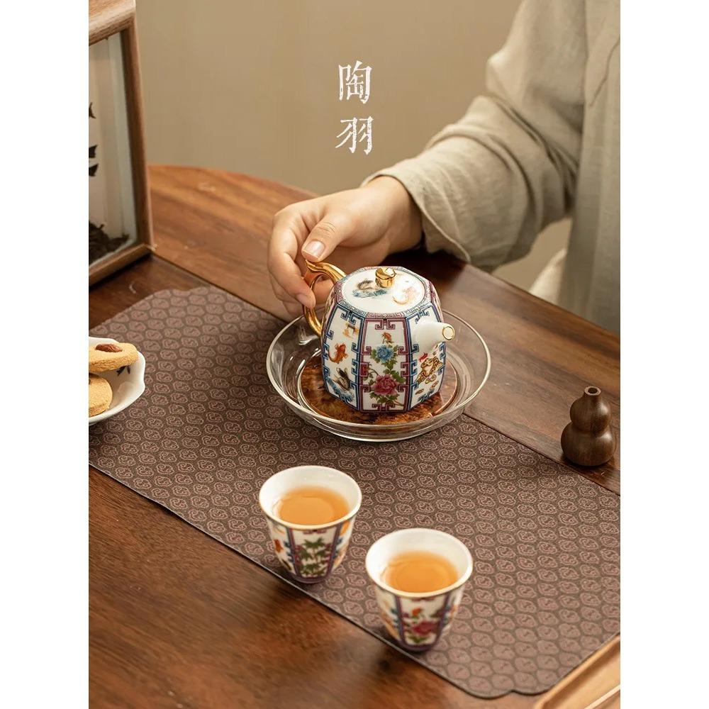 Восьмисторонний горшок для сбора богатства Керамический эмалированный чайник Один горшок Две чашки Бытовой горшок с ручкой Набор для чая Кунг-фу Подарочный набор