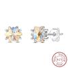 Earrings 925 Silver Shining Snowflake Mini Butterfly Ear Studs For Women Fine Birthday Party Jewelry Gifts