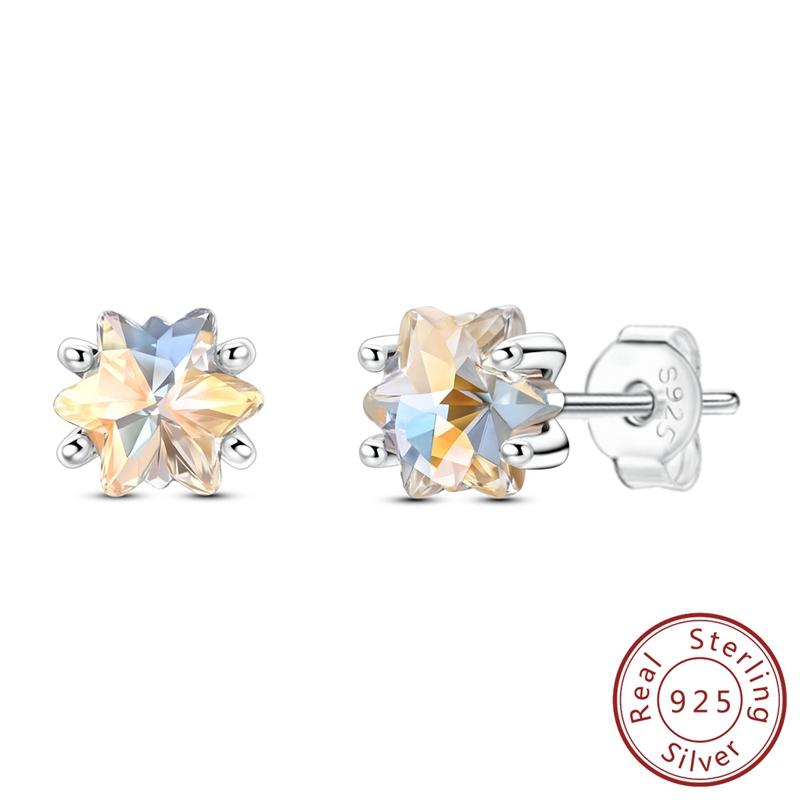 Earrings 925 Silver Shining Snowflake Mini Butterfly Ear Studs For Women Fine Birthday Party Jewelry Gifts