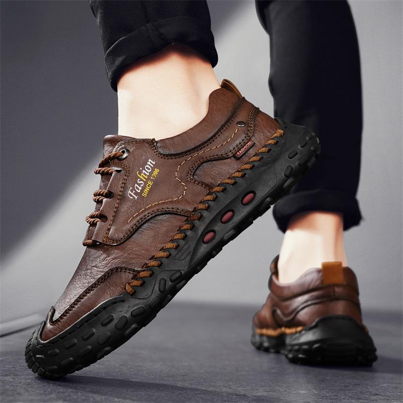 Модная мужская кожаная повседневная обувь, дышащая обувь ручной работы, мягкая рабочая обувь с низким верхом, кожаные ботильоны