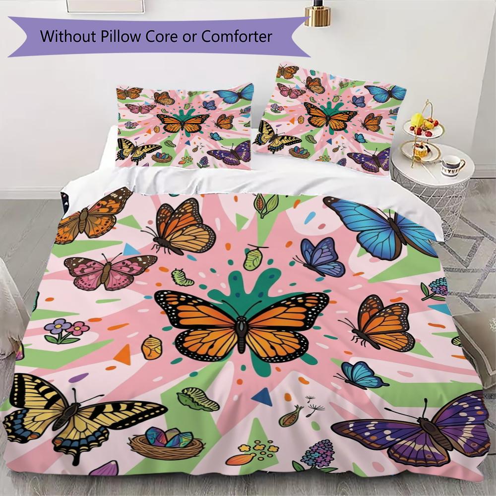 Butterfly Pattern Bedding uilt Set uilt Cover Pillowcase Home Decoration Birthday Gift (1 * duvet cover + 2 * pillowcase without core)35