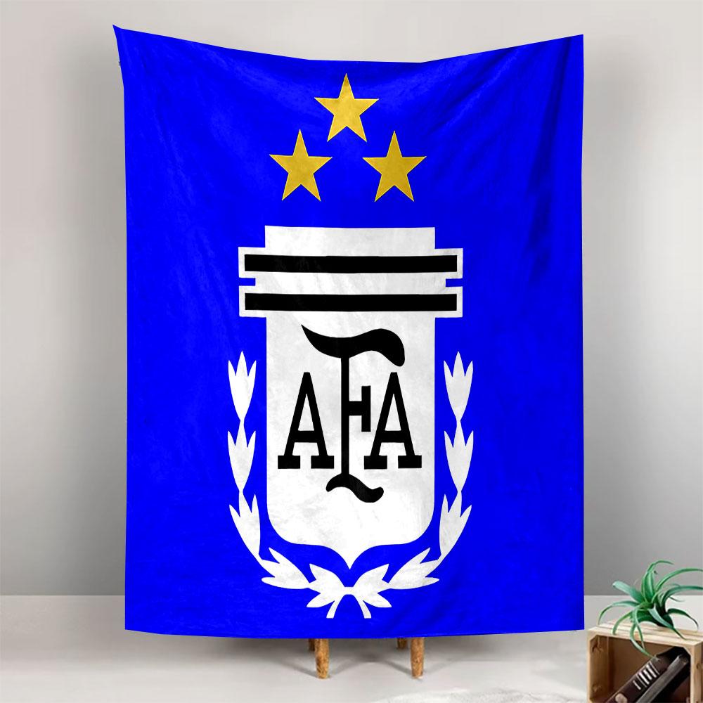 Argentina Football Association AFA Crest Wall Tapestry White Emblem Three Golden Stars Blue Decor for Fan Bedroom Man Cave Gift