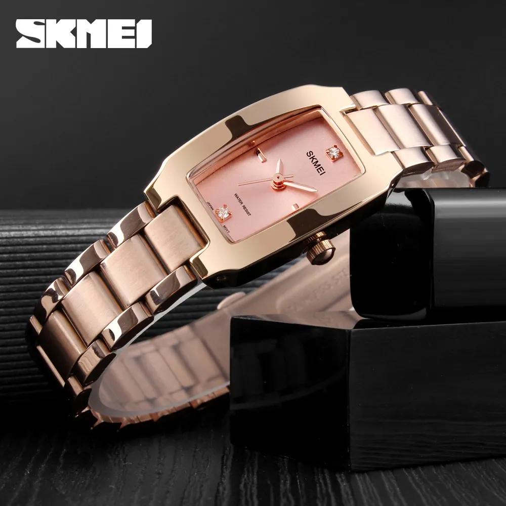 SKMEI 1400 Women Stainless Steel Band Waterproof Luxury Square Quartz Watches Stylish New Design Trend Fashion Watch for Ladies