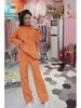 2023 Осень/Зима Европейский трикотажный свитер с высоким воротом и широкие брюки Модный женский костюм из двух частей