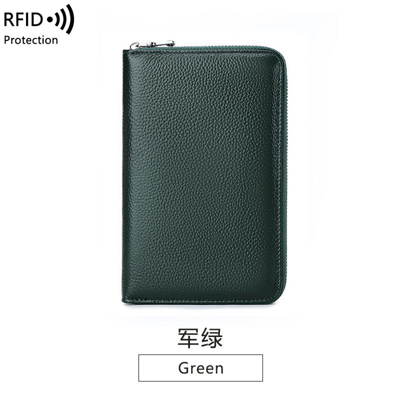New Anti-magnetic Women's Wallet First Layer Cowhide Long Zipper Passbook Bag Large Capacity Leather Passport Wallet
