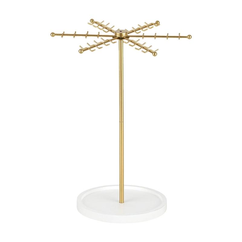 48 Hook Gold Metal Jewelry Holder With 360 Degree Rotation Large Capacity For Necklace Bracelet Storage Fashionable Gift