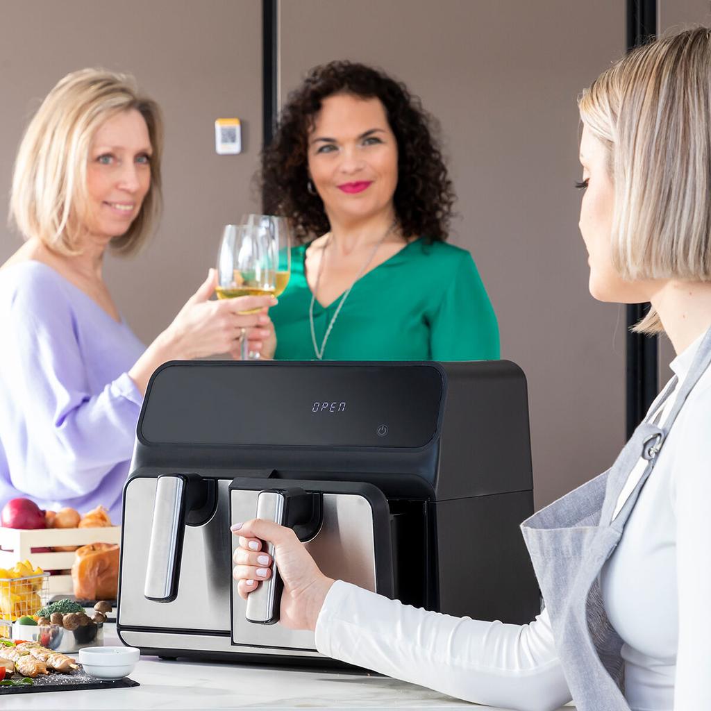 Аэрофритюрница InnovaGoods Fryinn Double 8000 Black 3400 Вт 8 л Нержавеющая сталь