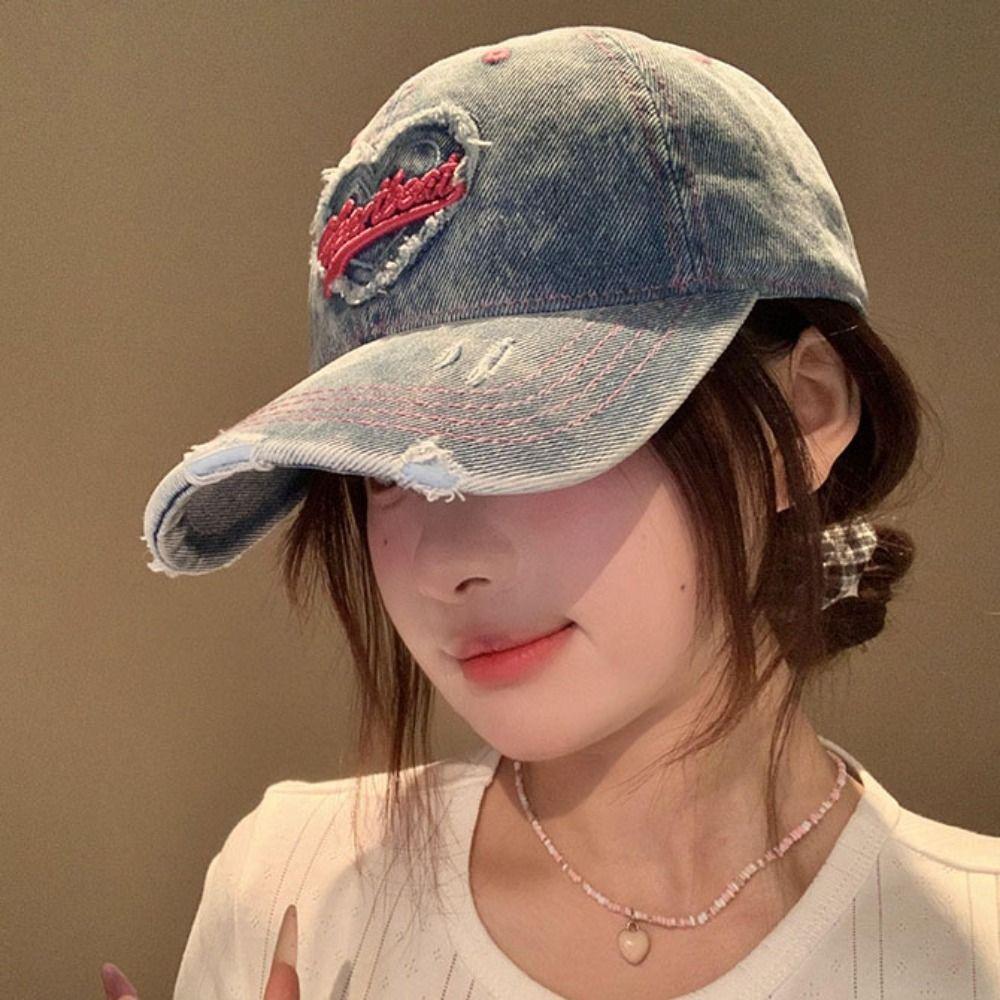 Embroidery Vintage Baseball Cap Korean Style Denim Snapback Cap Simple Letter Visors Outdoor