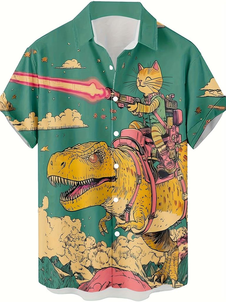 Funny Cartoon Cat 3D Printed Men's Shirt For Men Funny Dinosaur Graphic T-Shirts Fashion Casual Oversized Men's Clothing