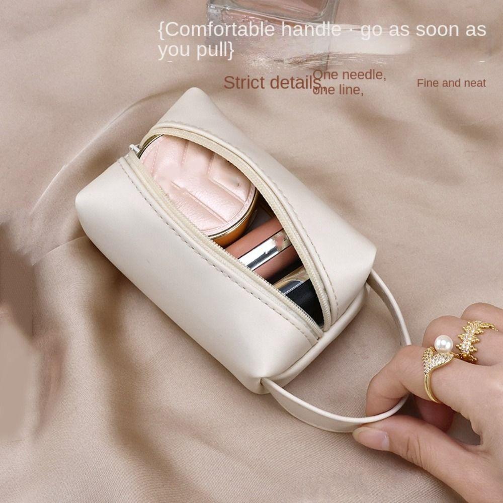 Portable PU Makeup Bag Handle Travel Toiletry Bag Simple Mini  Cosmetic Bag  Camping