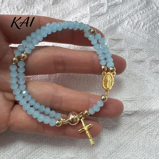 Women Rosary Wrist Accessory Bracelet Magnetic Closure Handmade Christian Prayer Beads Bead Wristband Lightweight Easy to Wear Spiritual Jewelry