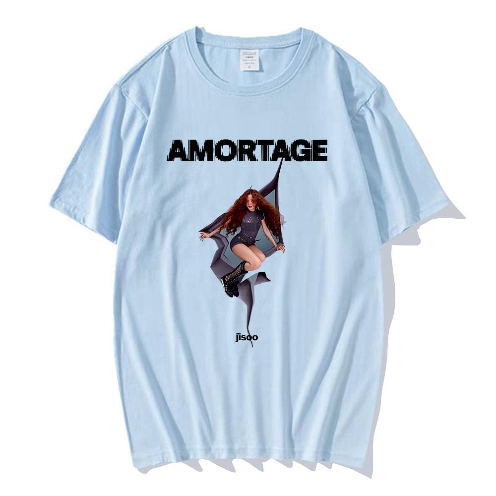 Уличная одежда Футболка корейской певицы JISOO AMORTAGE Ropa Hombre Футболки в стиле хип-хоп Повседневные мужские женские хлопковые футболки Модные футболки в стиле хип-хоп