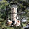 Squirrel Proof Caged Birds Feeder for Outdoor Hanging Metal Cage Seeds Tube Wild Birds Feeder with 4 Ports for Small Birds Goldfinches Chickadees