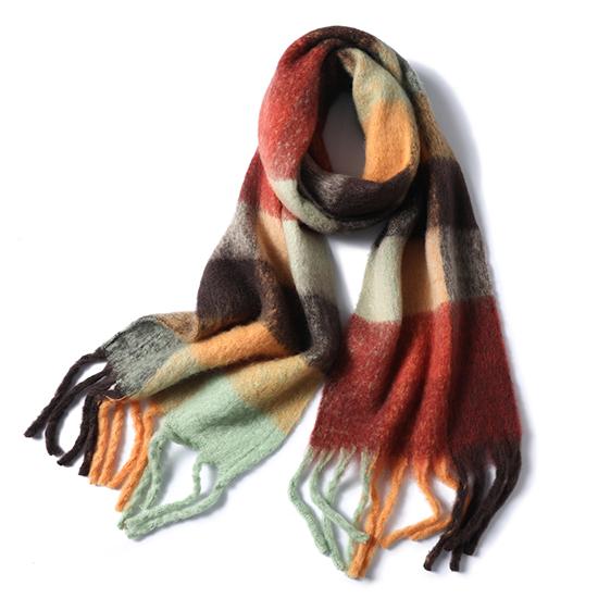 Women Plaid Scarf Winter Pashmina Shawls Cashmere Thick Wraps Lady Tassel Warm Scarves Rainbow Hairy Bufanda EMA