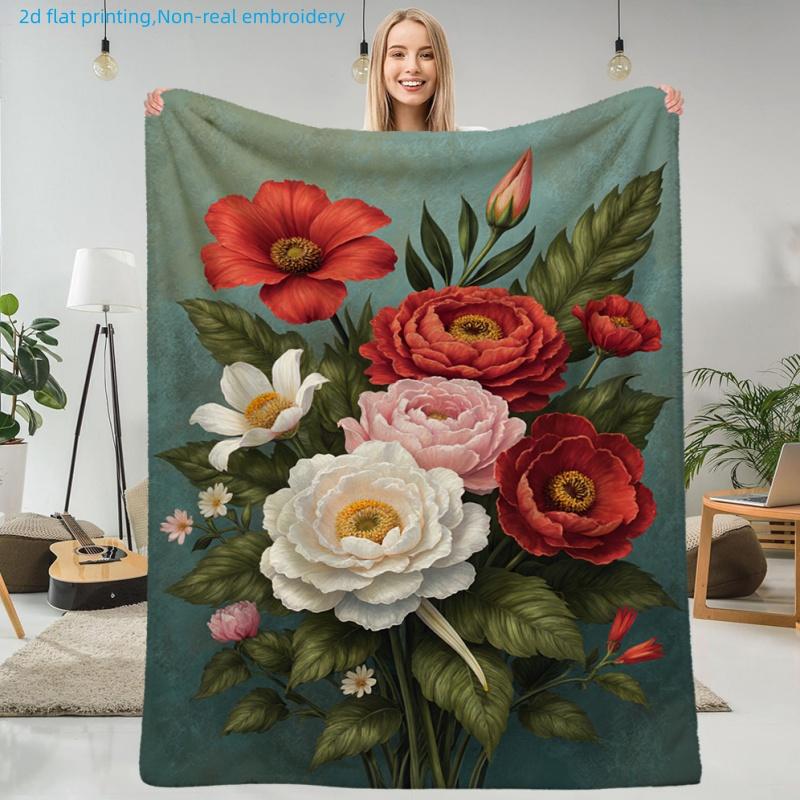1pc Floral Print Blanket, Vintage Floral Pattern, Multi-Size Available, Suitable for Living Room, Bedroom, Study, Balcony, Courtyard