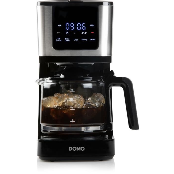 Cafetiere filtre - DOMO - DO733K - 900 W - 4 a 10 tasses - Ecran LCD - 3 intensités - Avec fonction Ice coffee - Noir