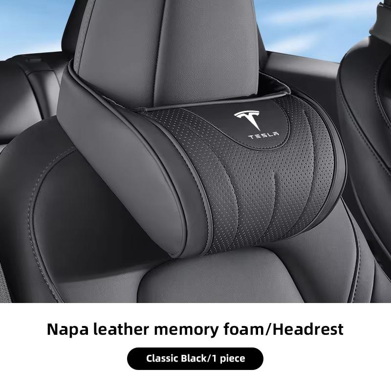For Tesla Model 3 / Y Juniper Car Headrest Lumbar Support Memory Foam Car Rest Neck Pillow Seat Cushion Cover Car Accessories