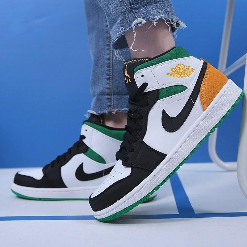 Jordan 1 Mid SE Белый Лазерный Оранжевый Счастливый Зеленый GS BQ6931-101