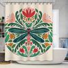 Vintage Botanical Shower Curtain Green Dragonfly Floral Pattern Bathroom Decor, Pink Red White Colorful Print Waterproof Fabric,