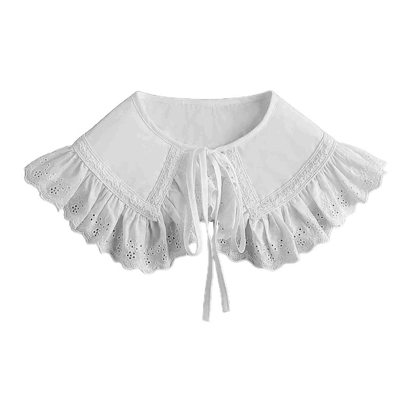 Royal Style Cotton Fake Collar Shawl Wrap Hollow Out Floral Lace Ruffled Trim Necklace Pointed Lapel Blouse Dropshipping