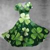 Ladies Princess Dress Sexy V-neck St. Patrick's Day Printed Waist Pulled Ruffle Short Sleeve Dress