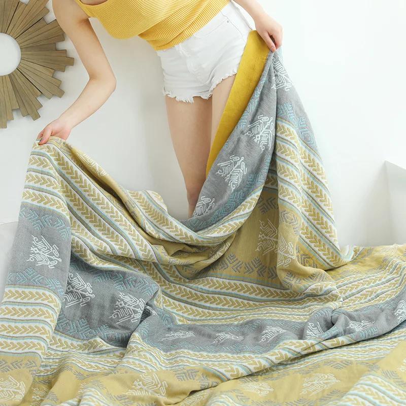 Японское одеяло с геометрическими полосками, хлопковое одинарное двойное марлевое летнее прохладное одеяло, мягкое одеяло для общежития, домашний декор в стиле бохо
