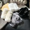 Women Elastic Winter Genuine Rabbit Fur Gloves Soft Fluffy Thickened Warm Fingerless Fur Guard Wrist Half-Finger Gloves