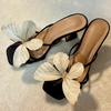 Designer Summers Open Toe Butterfly-knot Women Slippers Slip On Ladies Elegant Thick Heel Dress Slides