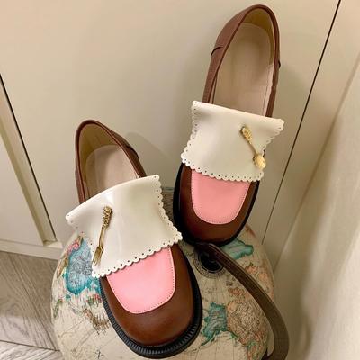 Натуральная кожа нежный ветер нишевая цветовая гамма толстая подошва толстый каблук лоферы с круглым носком женские весенне-осенние новые маленькие кожаные туфли с глубоким вырезом