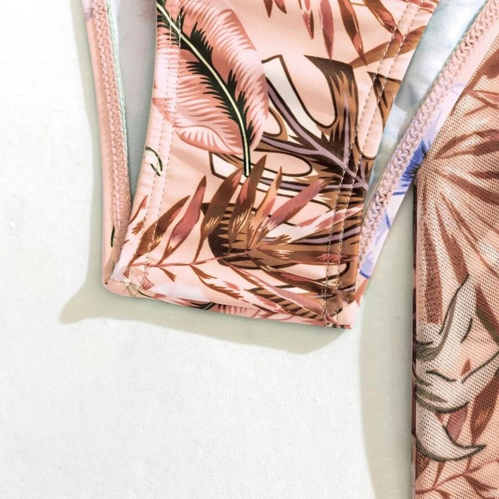 Женский бикини с цветочным принтом, сексуальный быстросохнущий купальник, комплект из 3 предметов