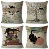 Милый Элегантный Чехол для Подушки с Черным Котом, Двусторонняя Печать, Декор, Мультяшный Животный Наволочка для Дивана, Дома, Автомобиля, Льняная Наволочка для Подушки