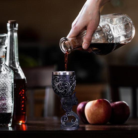 Бокал для вина «Дракон» Кубок для кошки Готический мрачный кубок из нержавеющей стали и смолы Декоративная барная стойка для Хэллоуина