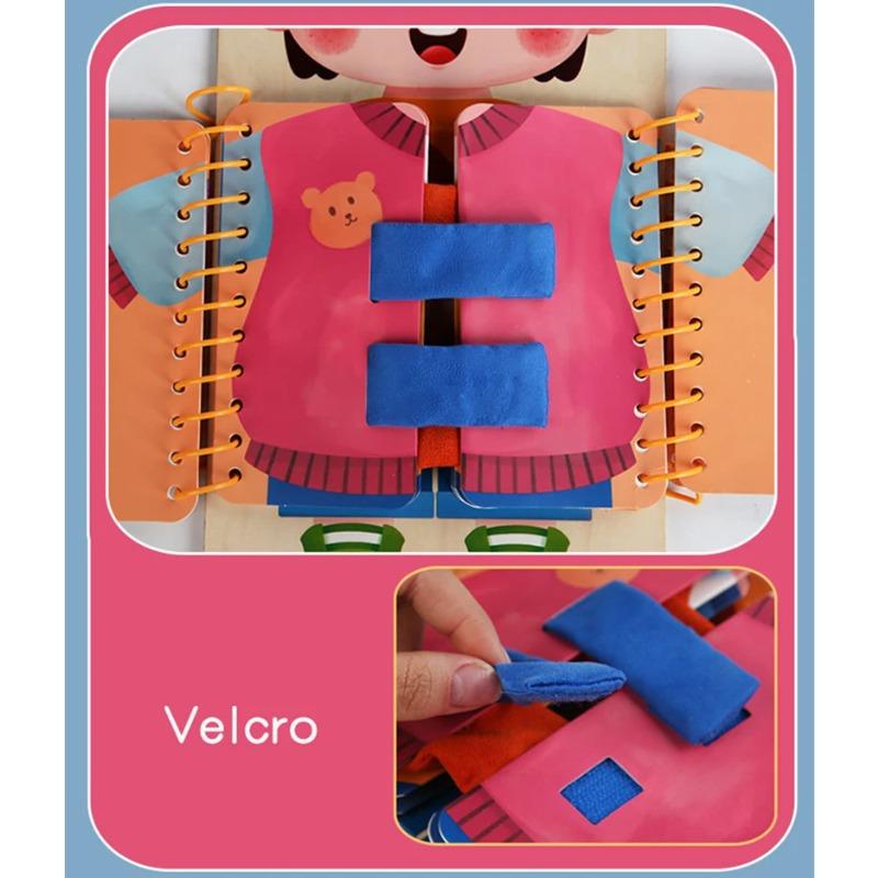 Montessori Wooden Multi-layer Busy Board Toy for Toddlers Life Skills Practice Zipper Buckle Shoelace for Kids Early Education