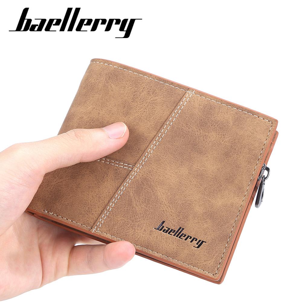 Baellerry Мужской Короткий Кошелек Матовая ПУ Кожа Бифолд Множество Отделений для Карт Держатель для Карт Кошелек на Молнии для Монет Модный Вертикальный Кошелек