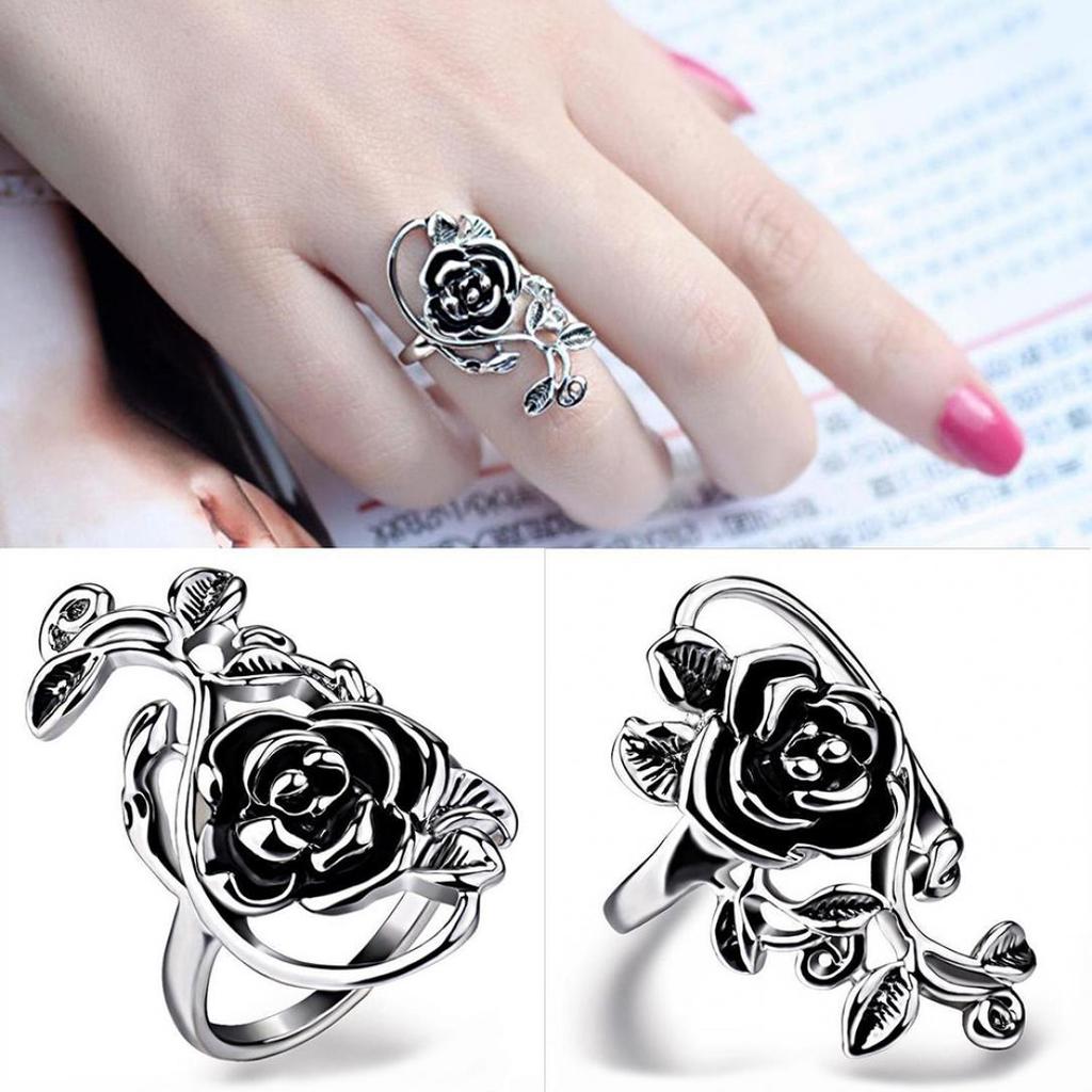 Gothic Women's Rose Flower Vine Alloy Enamel Finger Ring Cosplay Jewelry Gift