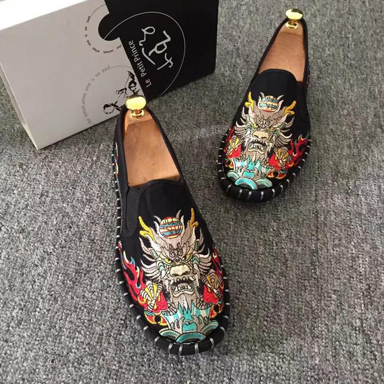 Ethnic Style Embroidery Old Beijing Cloth Shoes Men'S Breathable Cloth Shoes Beef Tendon Sole Handmade Canvas Shoes Non-Slip Doudou Shoes