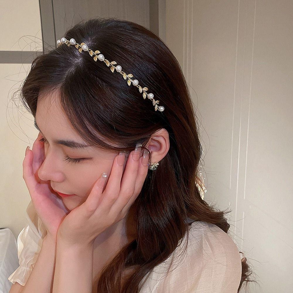 Headwear Tiara Baroque Korean Style Headwear Rhinestone Hair Band Leaf Headband Girl Thin Hair Hoop