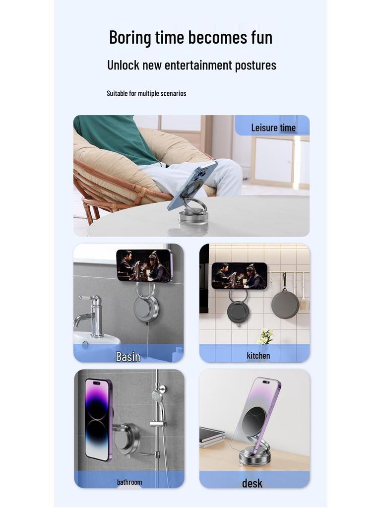 Multifunctional Foldable Rotatable Vacuum Magnetic Phone Holder with Adjustable Height and Portable Mini Suction Cup