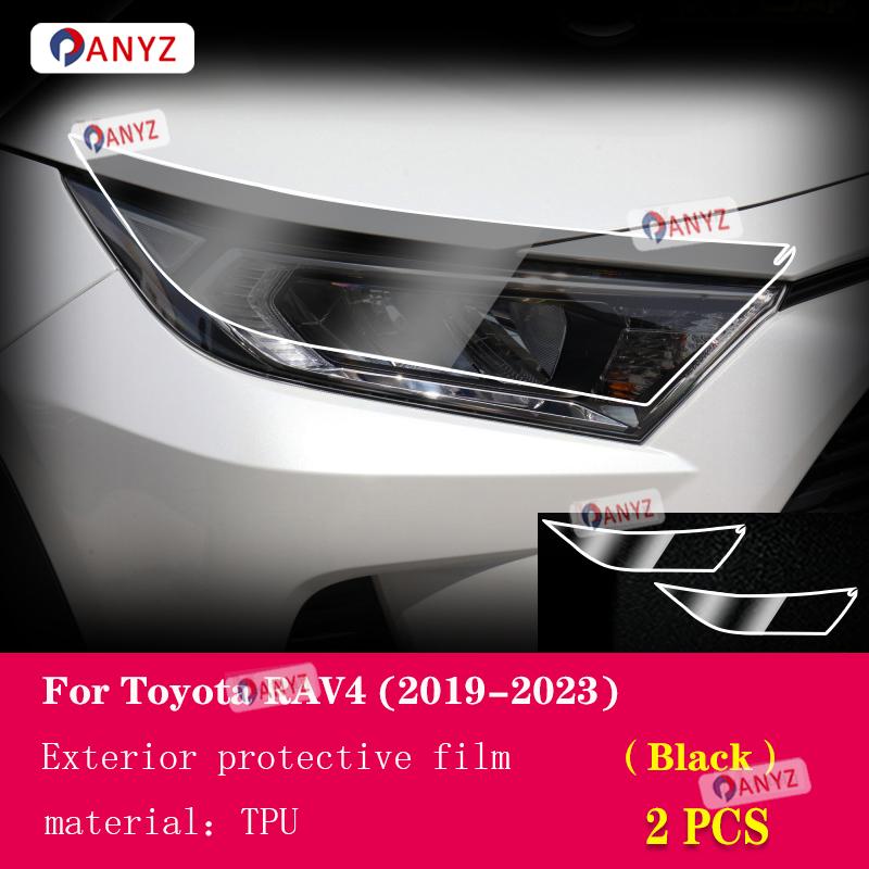 2 Pcs Car Headlight Protective Film Headlamp Transparent Black TPU Sticker For Toyota RAV4 - car Accessories