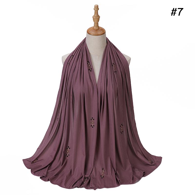 Модный фактурный трикотажный хиджаб Мусульманский однотонный шарф Креповый хиджаб со стразами Мягкие исламские шали Платки Повязка на голову для женщин